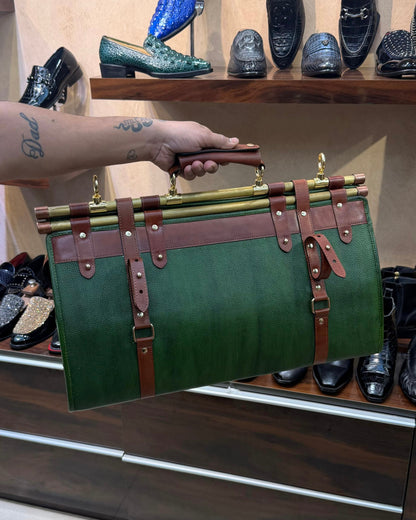 Green And Brown Duffle Bag With Zip Lock