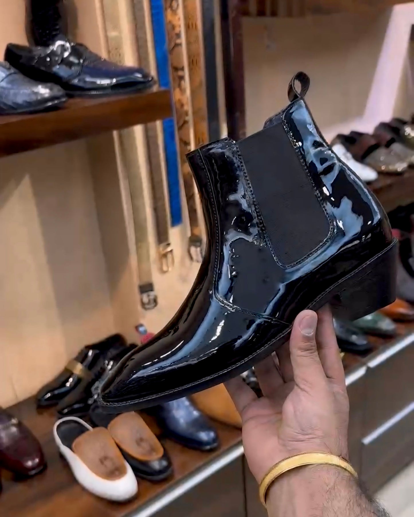 Black Patent Leather Cuban Heel Boots