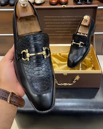 Black Matt Finish Cobra Scaled Moccasins