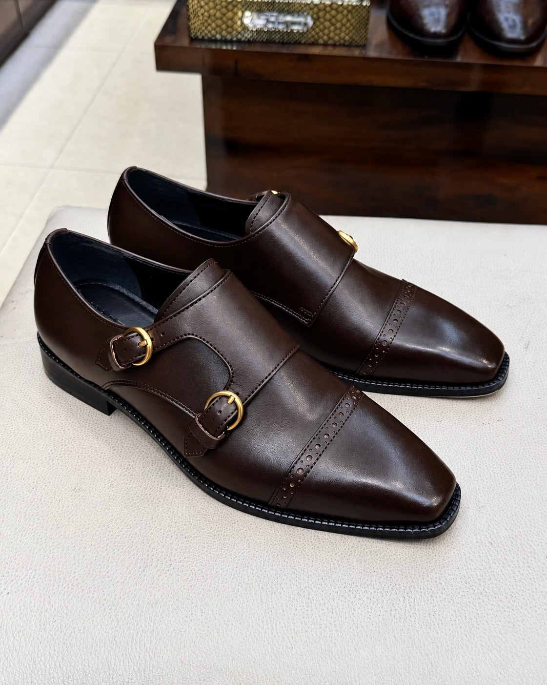 Dark Brown Double Monk Strap Shoes