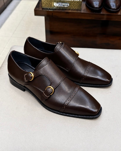 Dark Brown Double Monk Strap Shoes