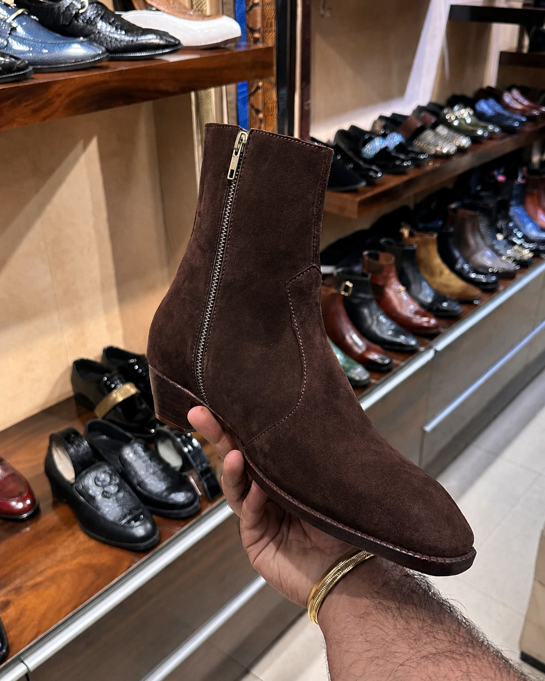 High-top Dark Brown Suede Boots With Cuban Heel
