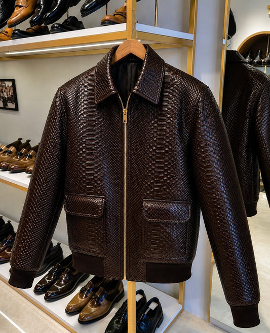 Dark Brown Python Scaled Jacket