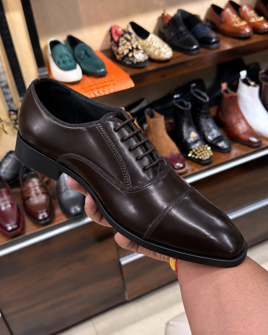 Polished Coffee Brown Cap Toe Oxfords