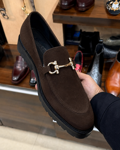 Brown Suede Lug Sole Loafers