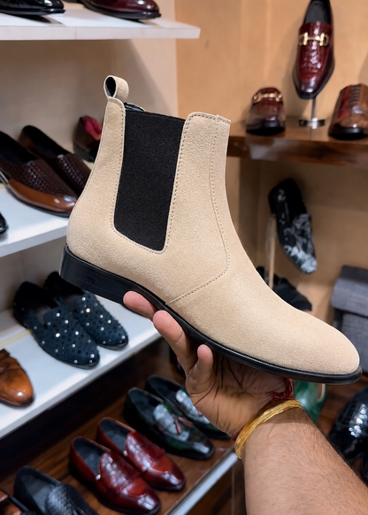 Beige Suede Chelsea Boots