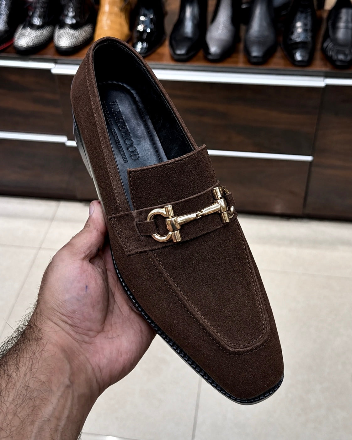 Dark Brown Suede Horsebit Loafers