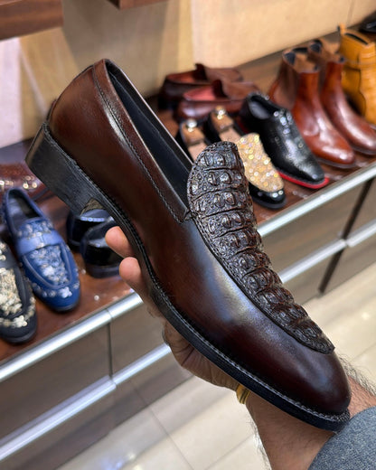 Limited Edition Burnished Brown Alligator Scaled Loafers