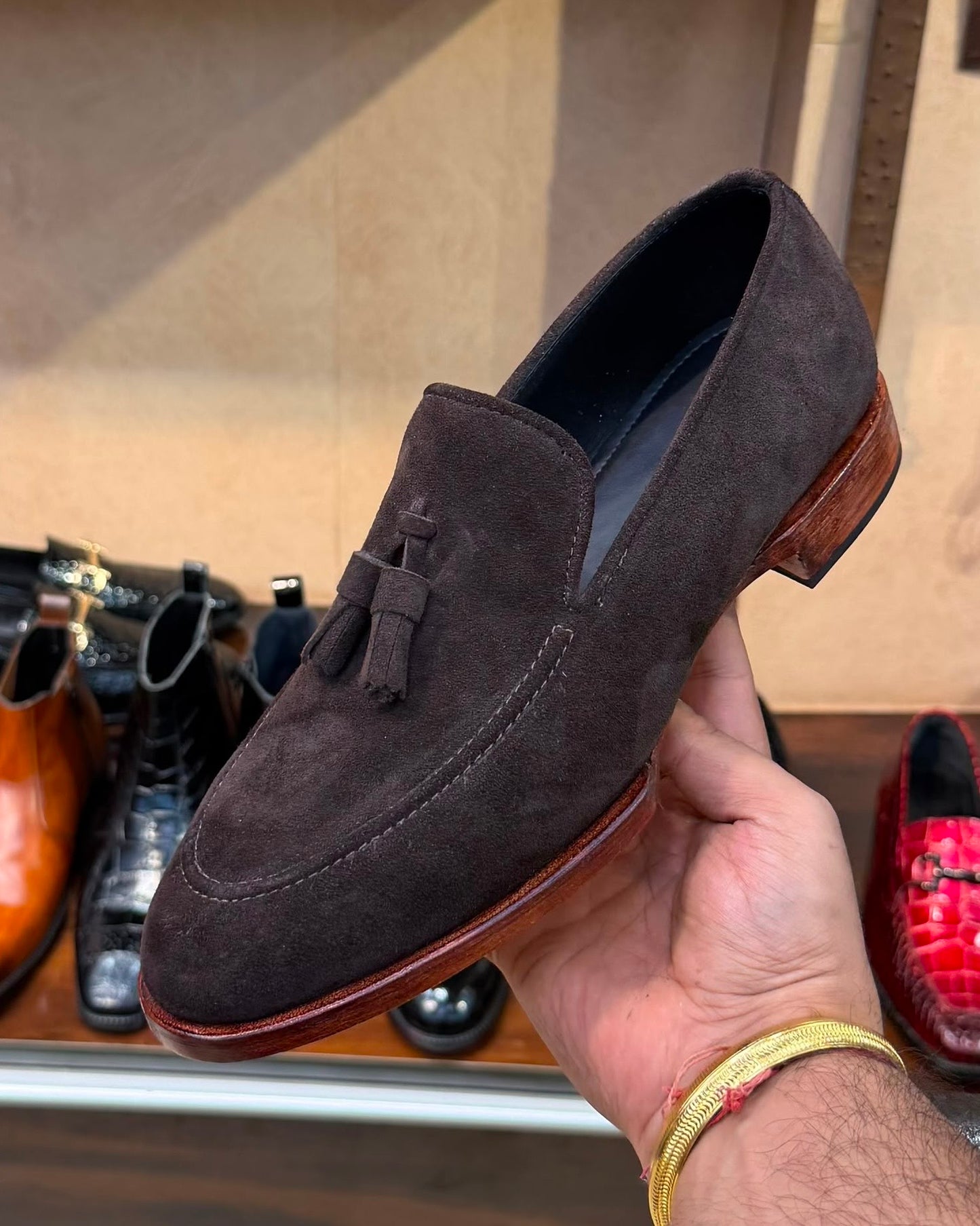 Italian Coffee Brown Suede Loafers With Tassels