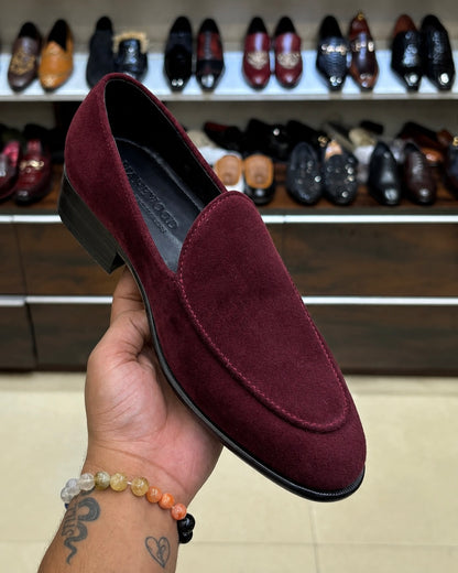Burgundy Suede Belgian Loafers