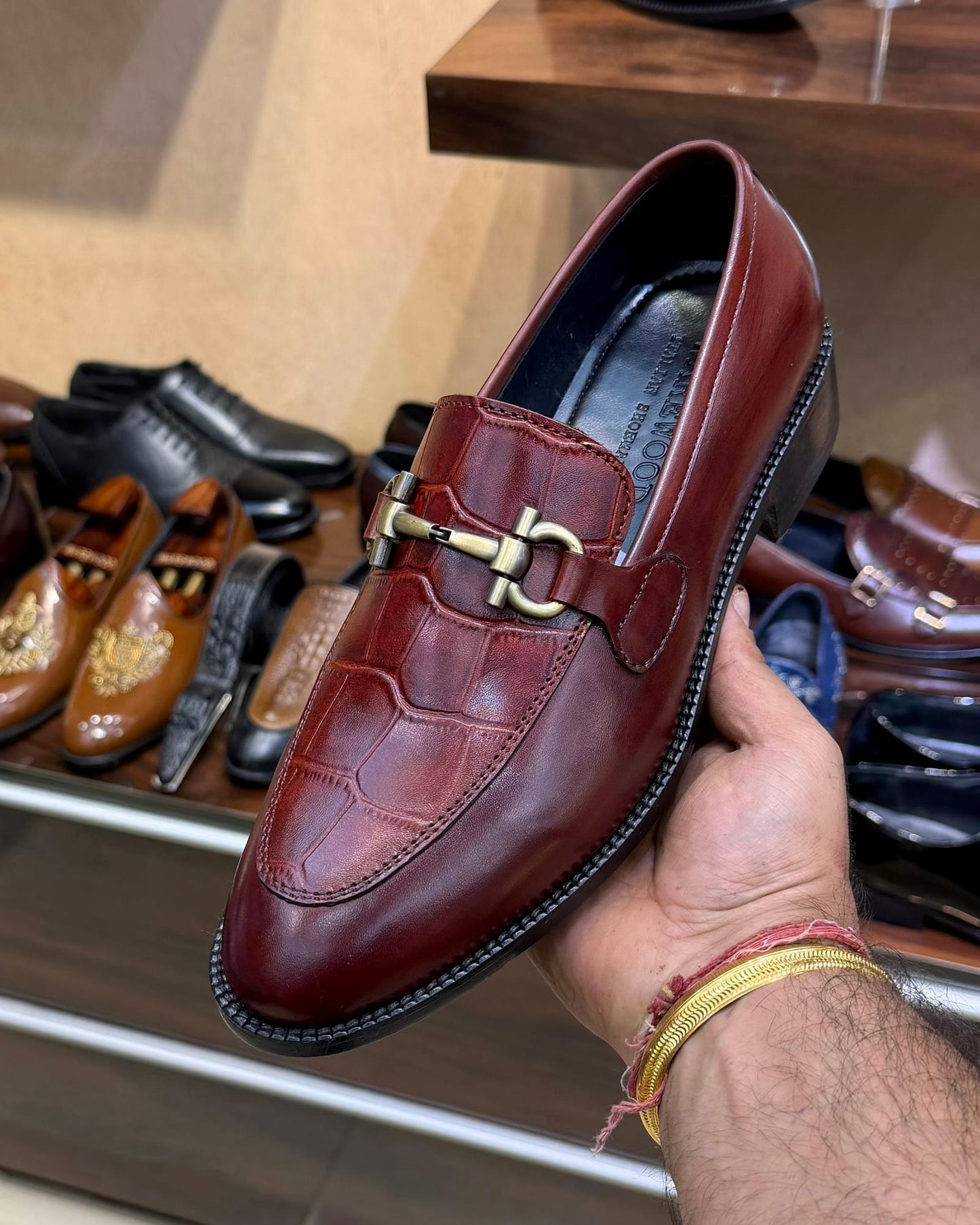 Cognac Brown Croco Spectator Horsebit Loafers