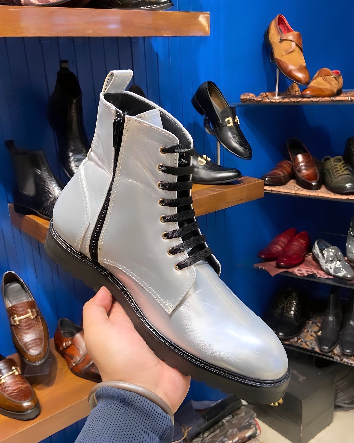 Silver Lace-zip Boots with Boot Sole
