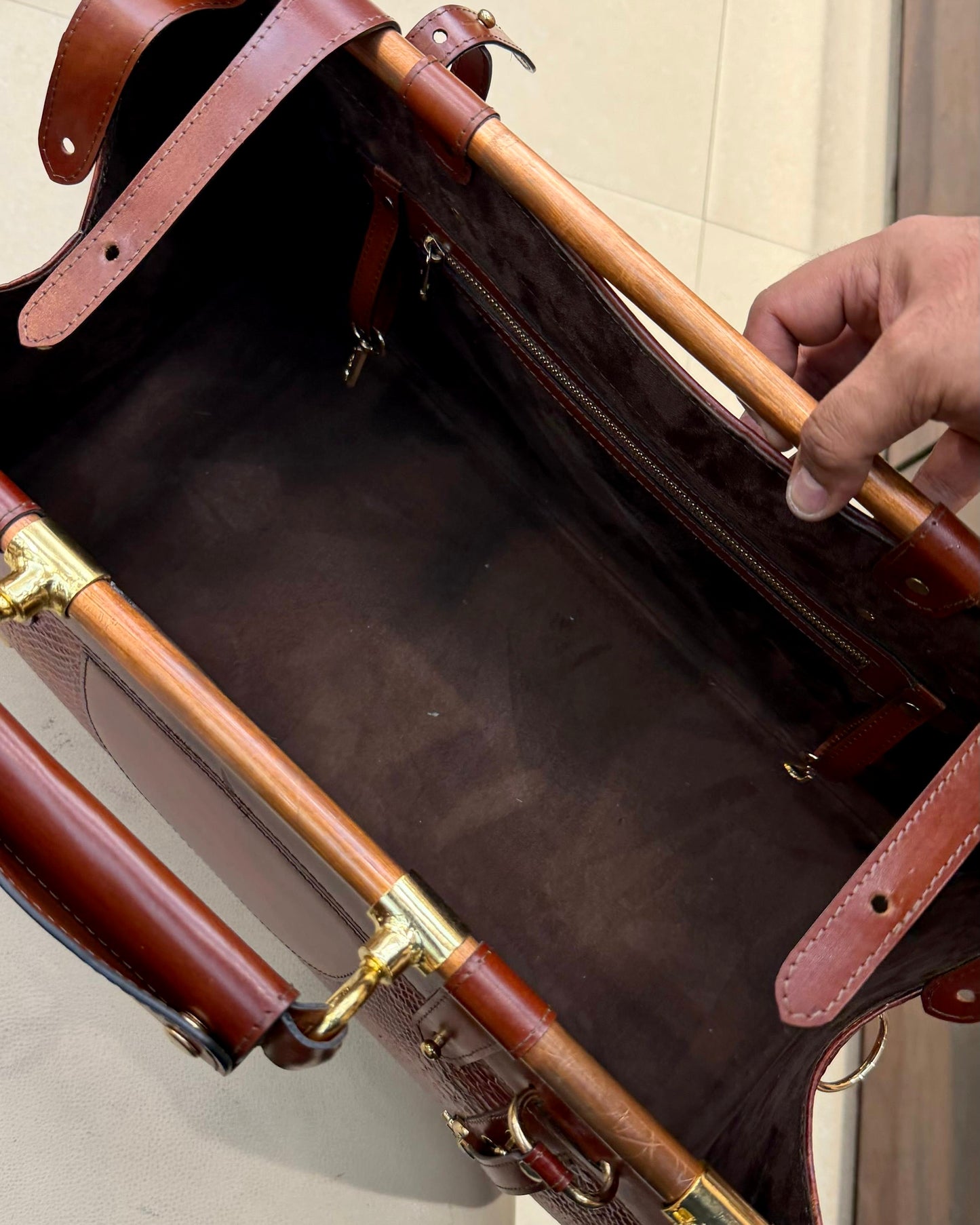 Burnished Cognac Brown Cobra Scaled Duffle Bag