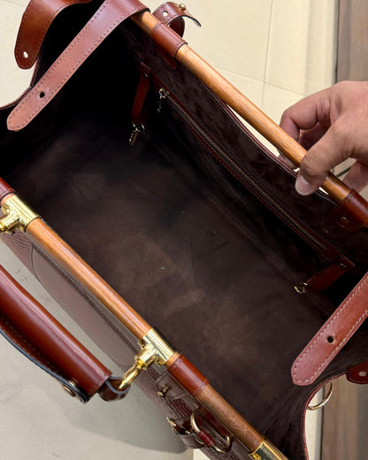 Burnished Cognac Brown Cobra Scaled Duffle Bag