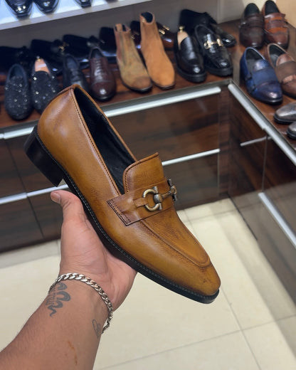 Yellow-tan Patina Horsebit Loafers