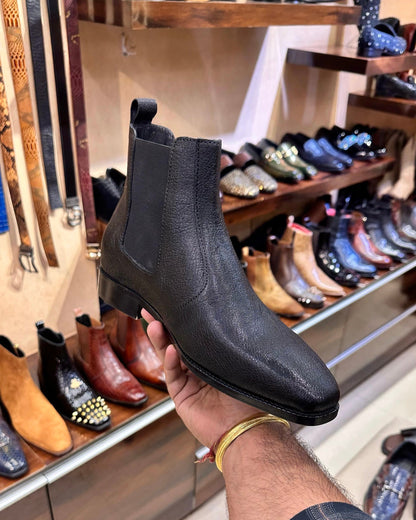Classic Black Calf Skin Leather Chelsea Boots
