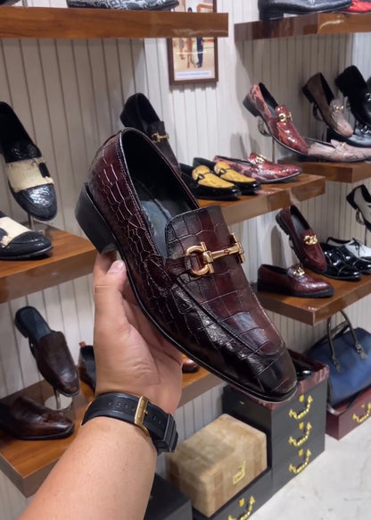 Burnished Wine Crocodile Scaled Moccasins