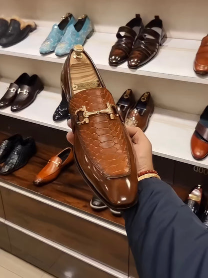 Tan Cobra Scaled Spectator Moccasins