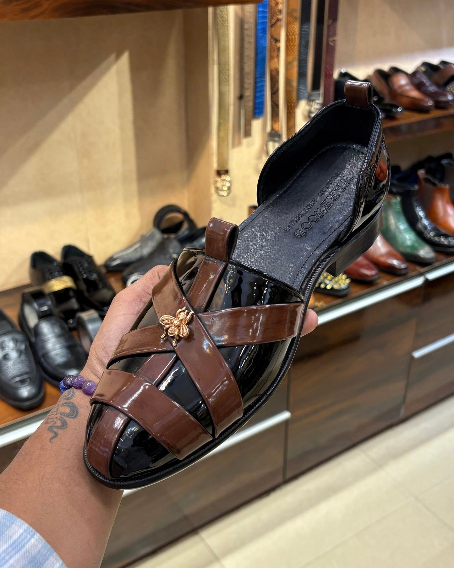 Light Brown Spectator Brush-off Sandals with Bee