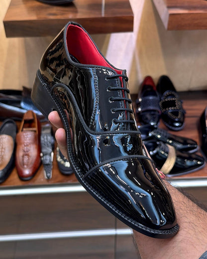 Black Patent Leather Cap Toe Oxfords with Red Bottom Sole