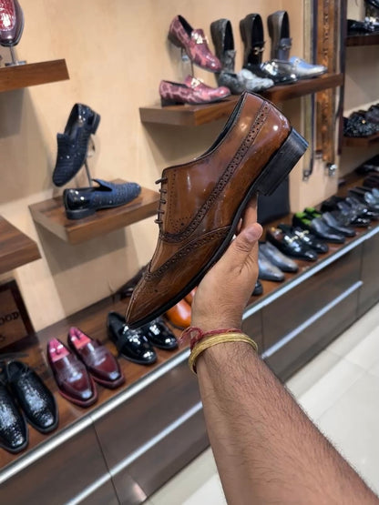 Walnut Brown Wingtip Semi-Brogue Oxfords