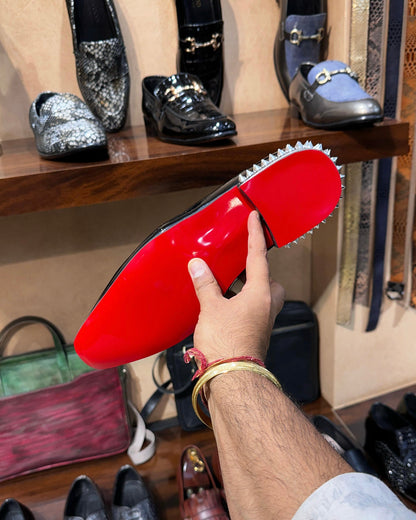 Luxe Edition Silver Studded Heel Red Bottom Moccasins