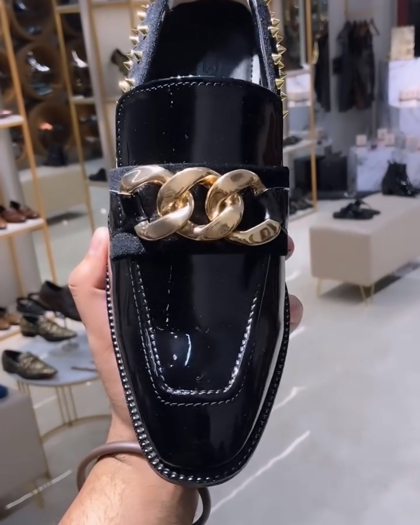 Luxe Edition Gold Studded Moccasins with Gold Chain Buckle