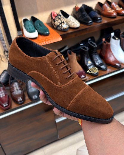 Tobacco Suede Cap Toe Oxfords