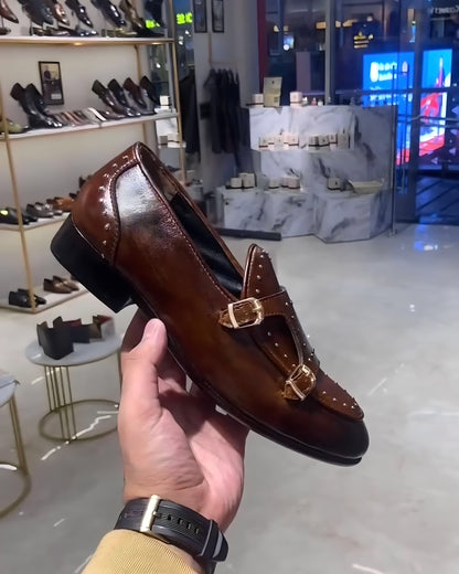 Burnished Brown Patina Double Monk Loafers