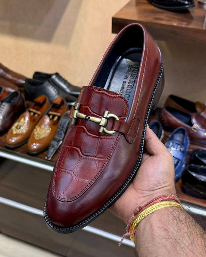 Cognac Brown Croco Spectator Horsebit Loafers