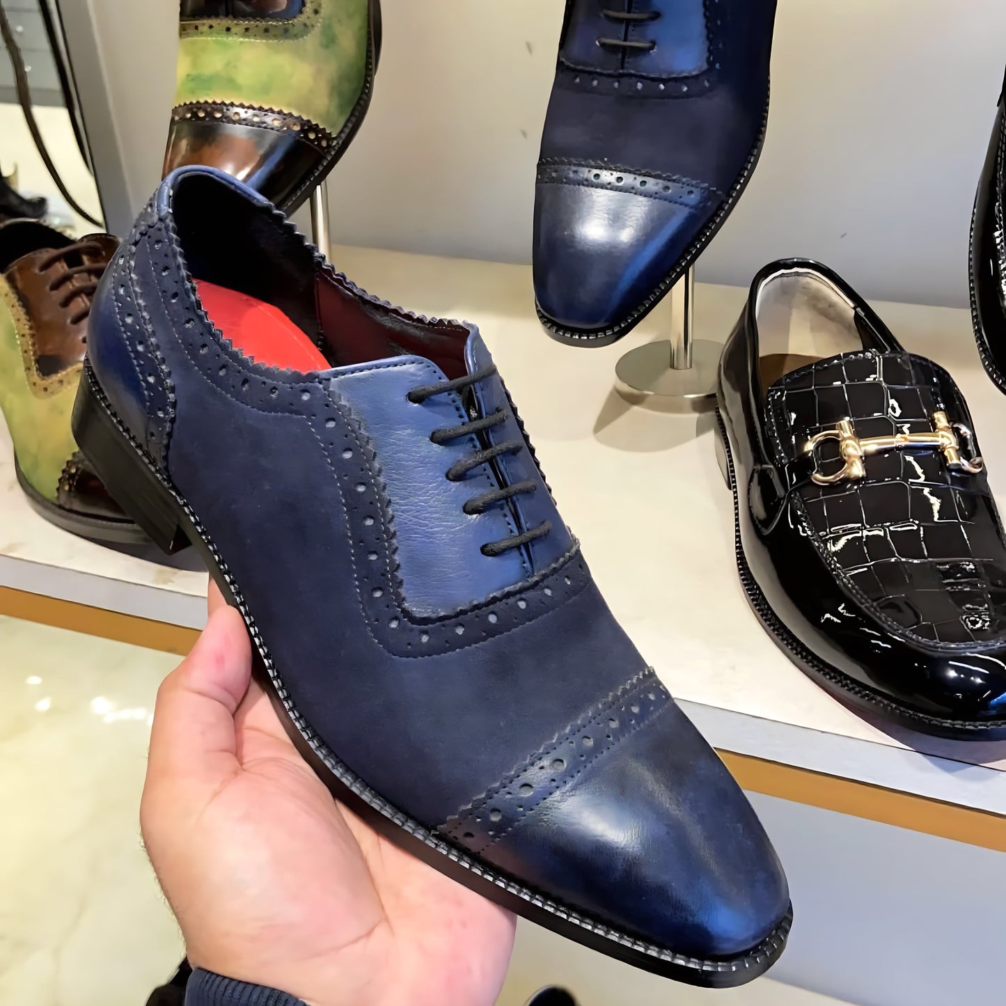 Navy Blue Spectator Lace-up Oxfords