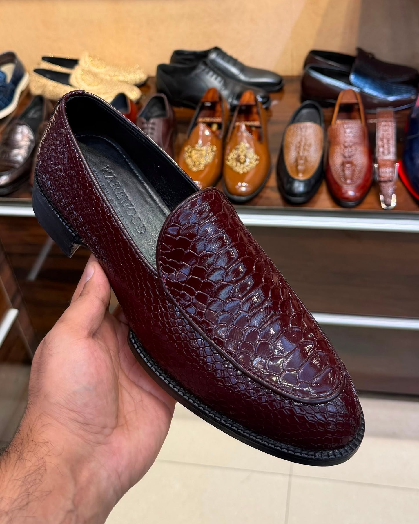 Ox-blood Cobra Scaled Loafers