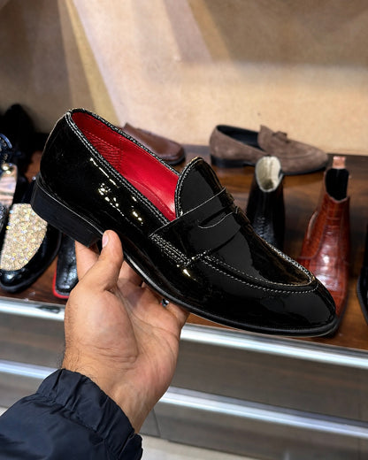 Black Patent Leather Penny Loafers - Round Toe