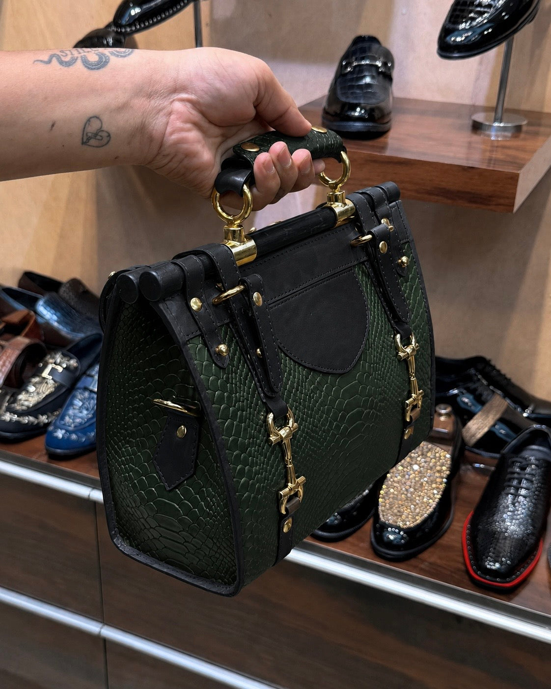 Dark Green And Black Handbag