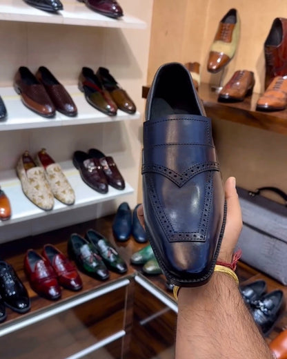 Dark Blue Patina Italian Crust Leather Moccasins