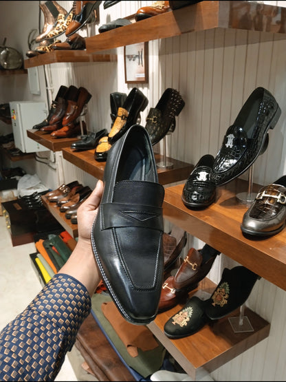 Classic Black Penny Loafers in Soft Calf Leather