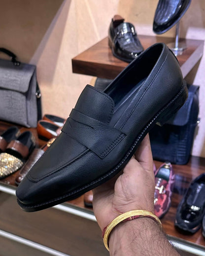 Black Full Grain Leather Penny Loafers