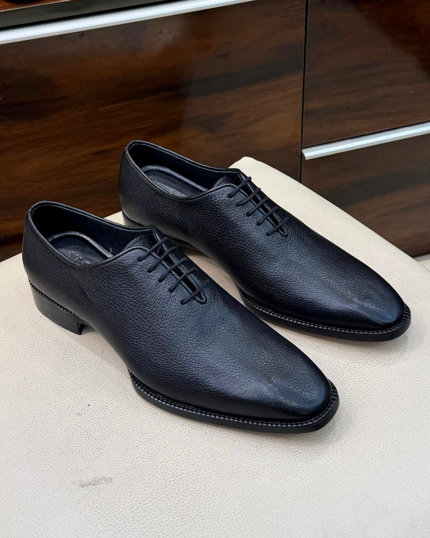 Black Full Grain Leather Wholecut Oxfords