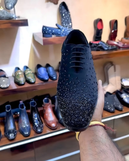 The Signature Tuxedo Oxfords in Navy Blue Suede