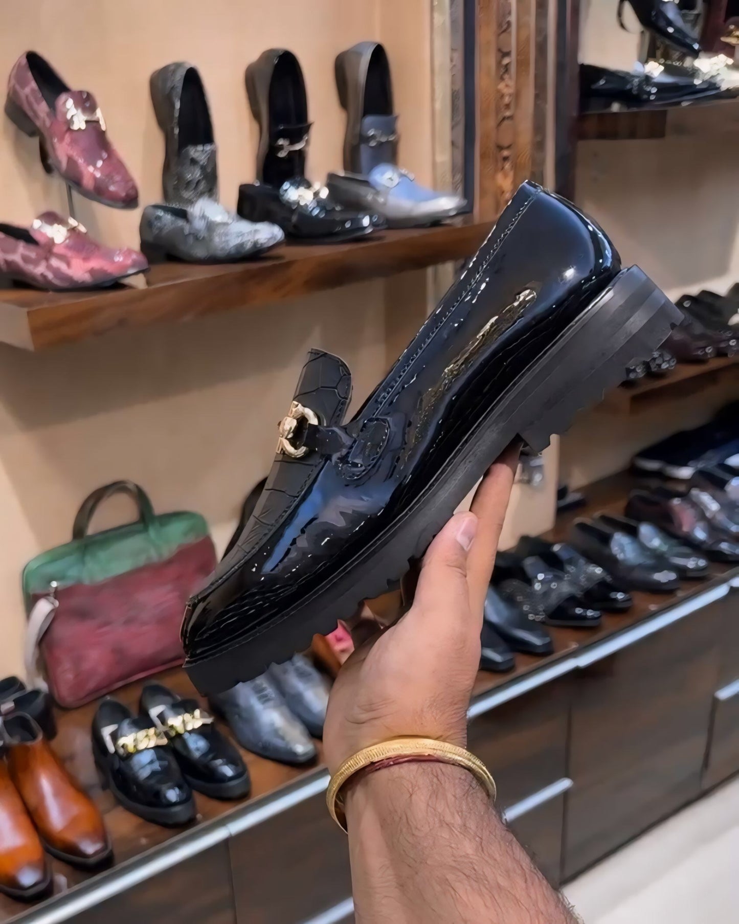 Patent & Crocodile Scaled Boot Sole Moccasins