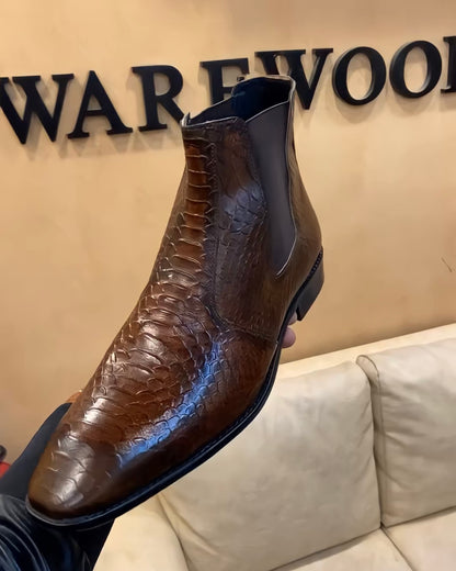 Brown Snake Scaled Chelsea Boots