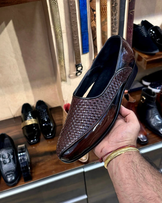 Dark Brown Braided Leather Brush-off Peshawaris