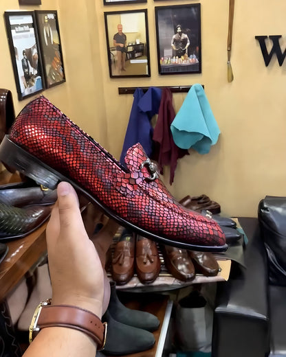 Exotic Red Snake Foil Moccasins