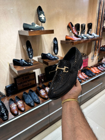 Signature Black Snake Foil Moccasins