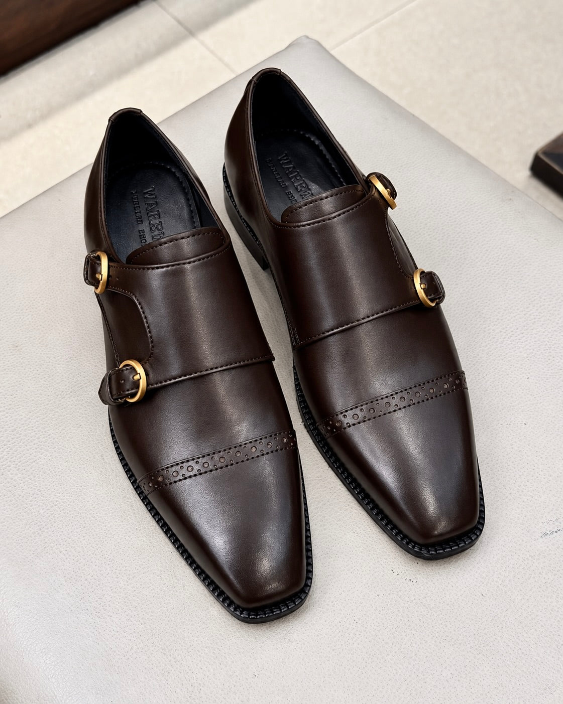 Dark Brown Double Monk Strap Shoes