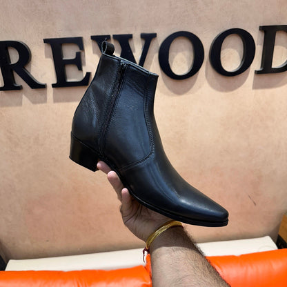 Black Calf Skin Leather Zipper Boots