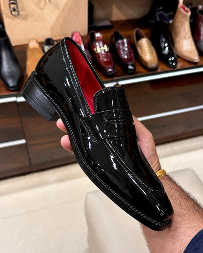 Black Patent Leather Penny Loafers - Square Toe