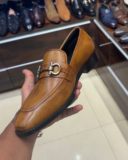 Yellow-tan Patina Horsebit Loafers