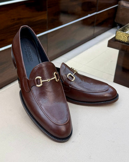 Brown Full Grain Leather Horsebit Loafers with 270 Degree Welted Sole