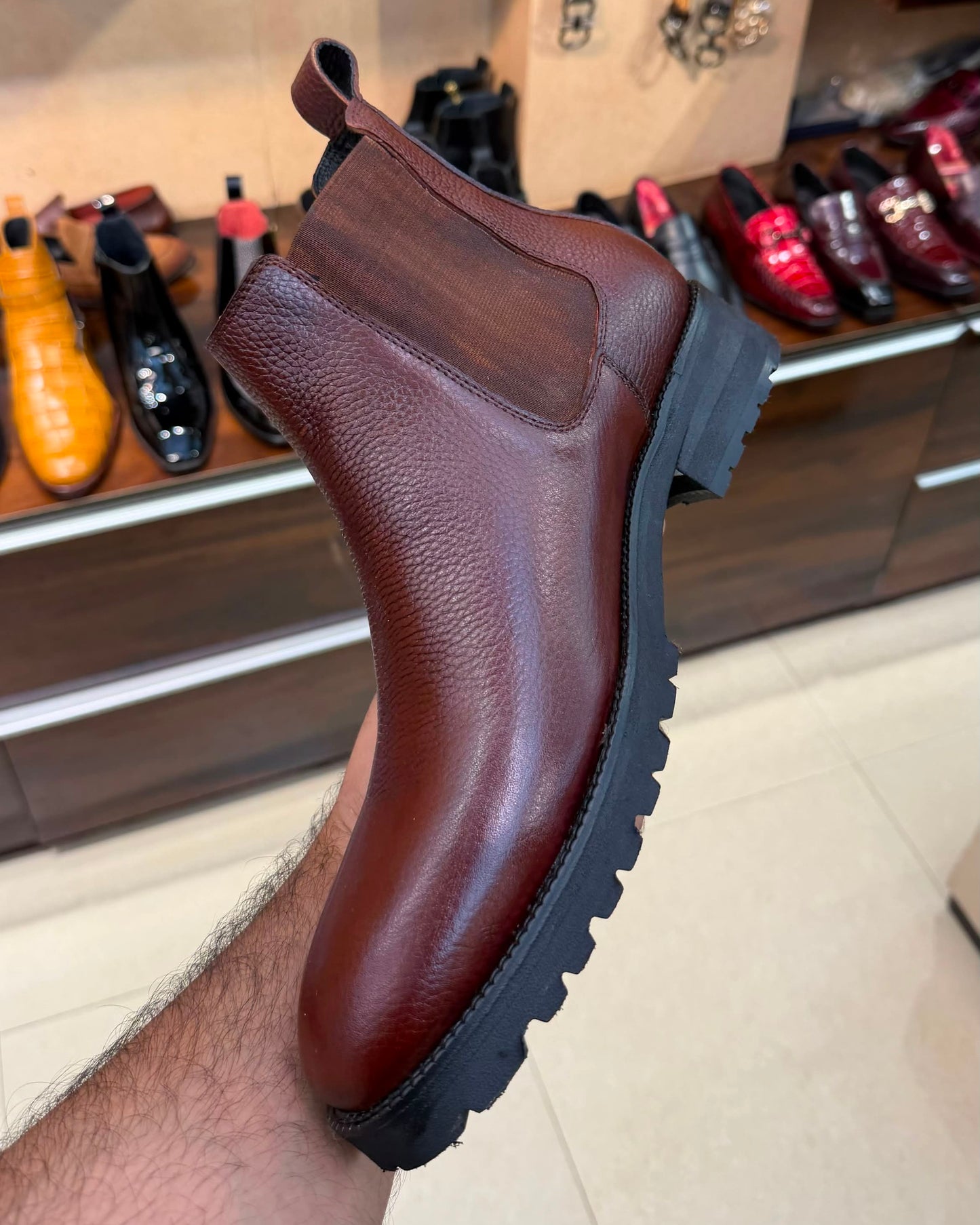 Chunky Brown Lug Sole Chelsea Boots